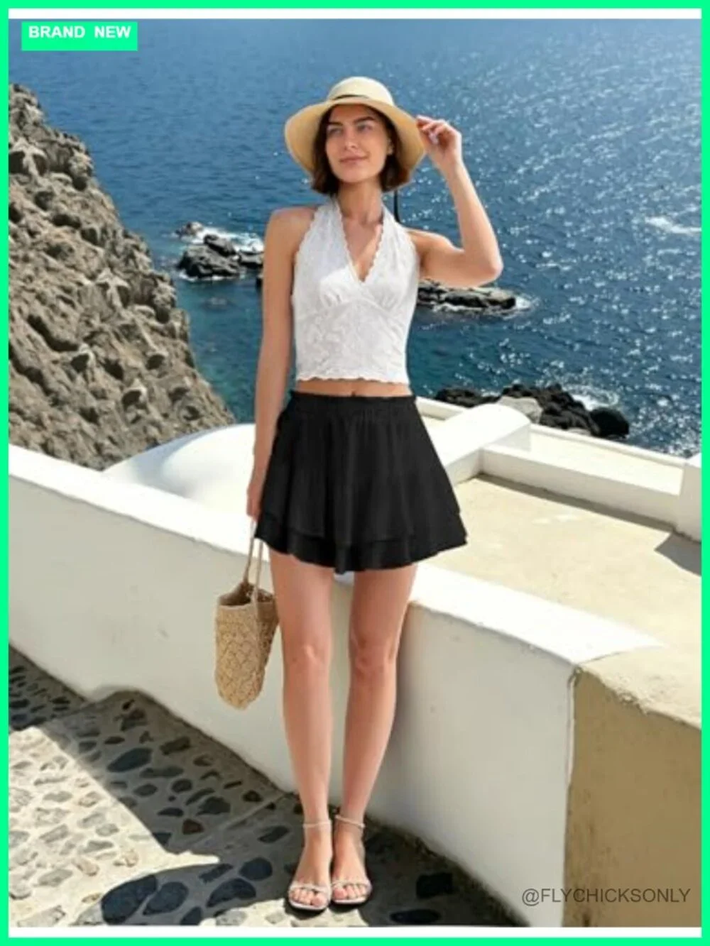Flowy Ruffle Skort with Pockets High Waisted Layered Tiered Skirt Shorts